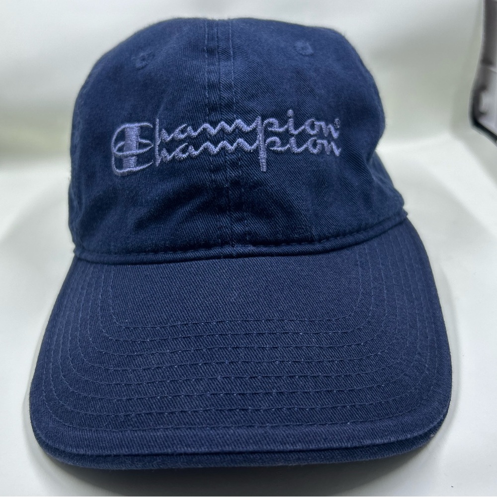 Rare Champion Athletics Double Font Navy Blue Cap Adjustable Hat